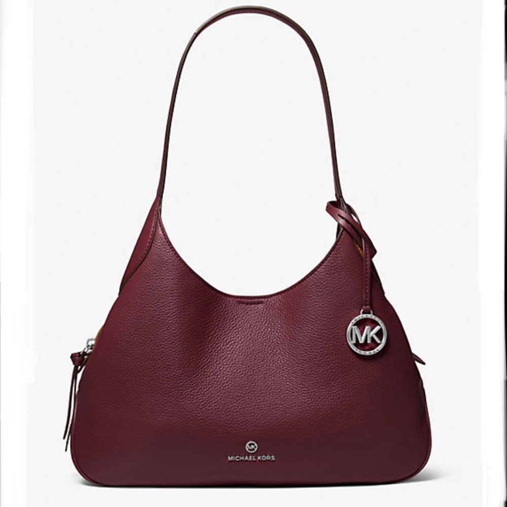 Michael Kors Kelsey Shoulder Tote Merlot Pebbled Leather SilverTone Hardware